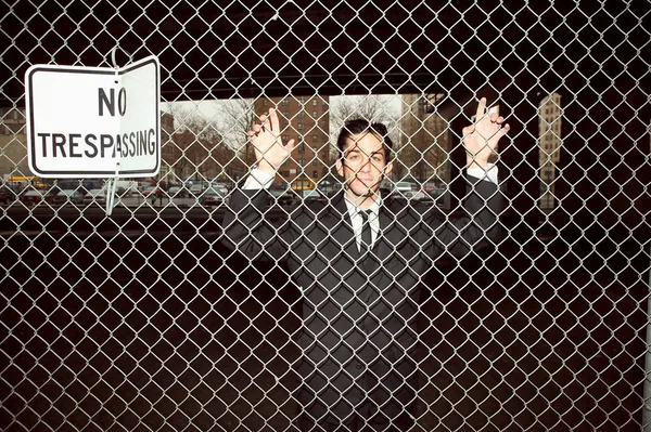 Businessman Trapped Fence — Stock Photo, Image