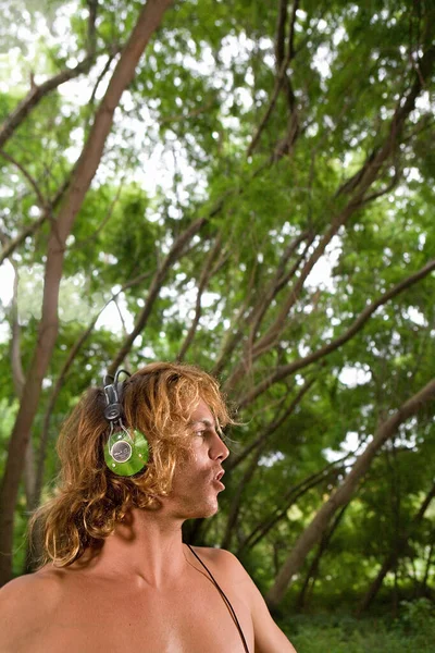 Young Man Woods Headset — Stock Photo, Image