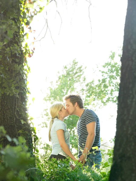 Couple Kissing Woods — Stock Photo, Image