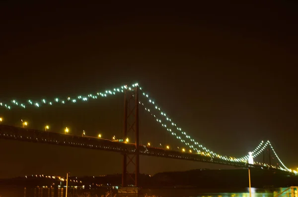 Urban bridge lit up at night