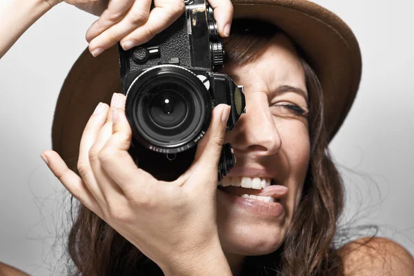 Žena Fotografování Fotoaparátem — Stock fotografie