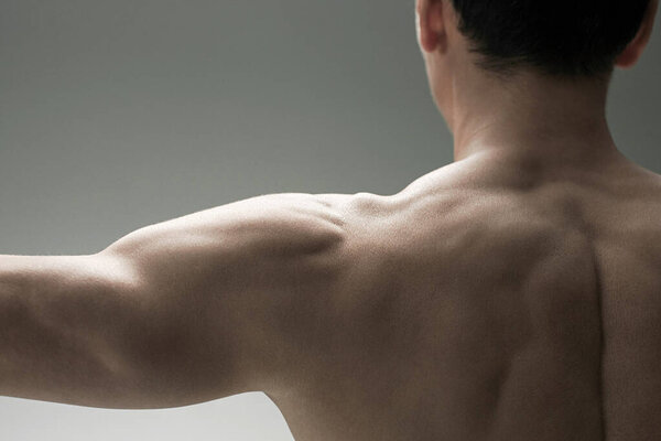 Muscular mature man, rear view