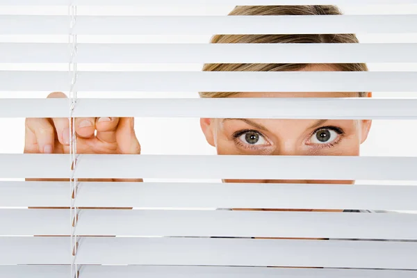 Woman Looking Blinds — Stock Photo, Image