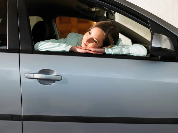 Girl Sitting Car — Stock Photo, Image