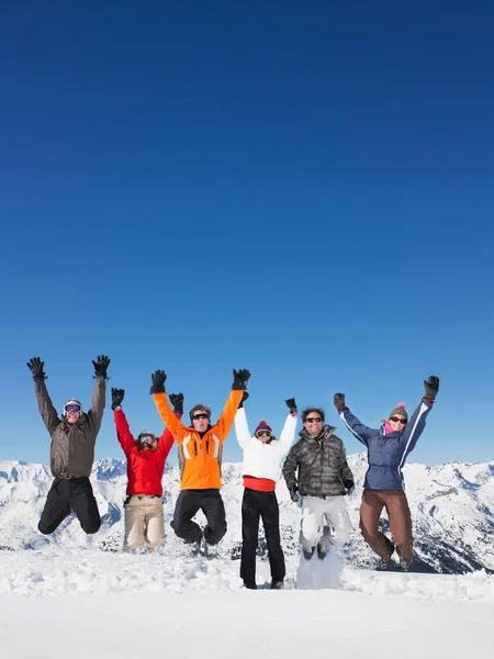 Group Jumping Snow — Stock Photo, Image