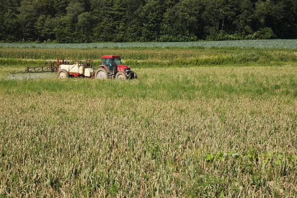 Tractor Pulverización Campo Verde —  Fotos de Stock