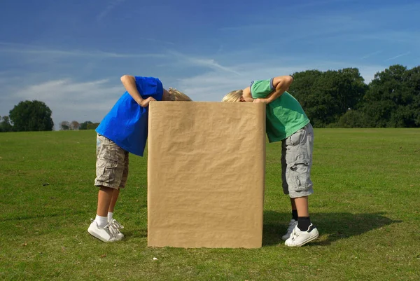 Twee Jongens Kijken Box — Stockfoto