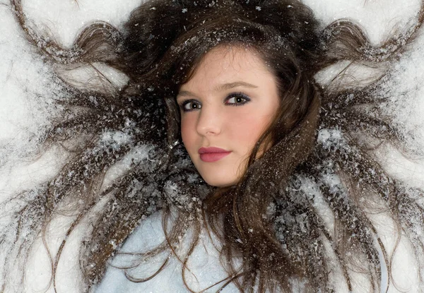 Beauty Young Woman Portrait Snow — Stock Photo, Image