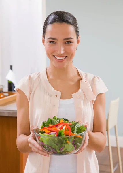 Woman Salad Home — Stock Photo, Image