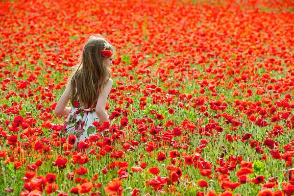 Mädchen Das Einem Blumenfeld Geht — Stockfoto