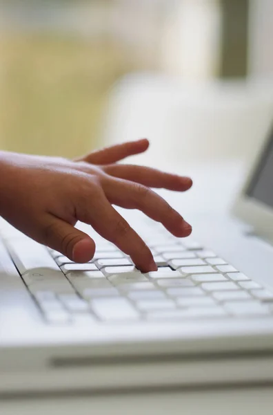 Close Child Hand Laptop — Stock Photo, Image