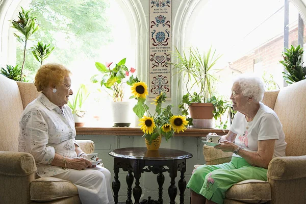 Zwei Reife Damen Beim Tee — Stockfoto