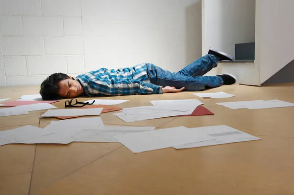 Young Man Lying Office Floor — Stock Photo, Image