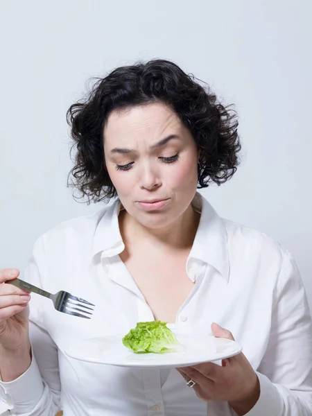 Woman Looking Leaf Salad — Stock Photo, Image