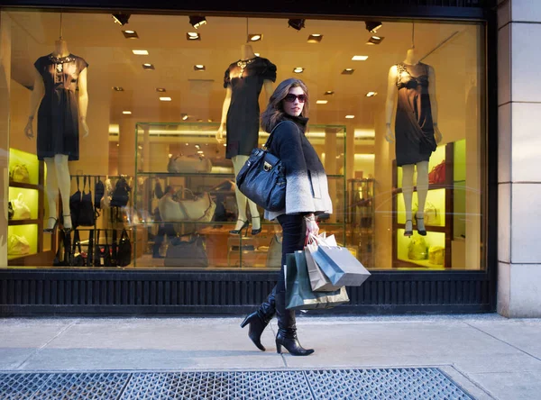 Mulher Com Compras Rua Nova York — Fotografia de Stock