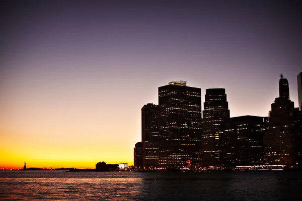 Edifícios Nova Iorque Iluminados Noite — Fotografia de Stock