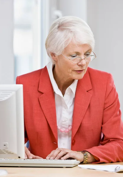 Mujer Trabajando Computadora —  Fotos de Stock