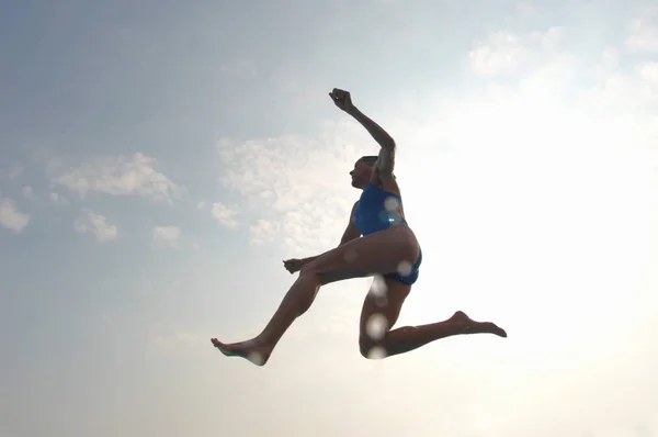 Woman Wearing Swimming Costume Jumping — Stock Photo, Image