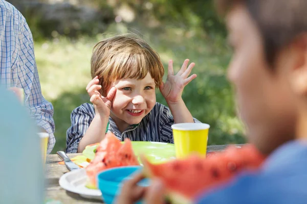 Terhes Kisfiú Pikniken — Stock Fotó