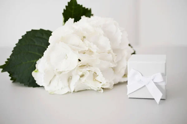 Flores Blancas Con Regalo —  Fotos de Stock