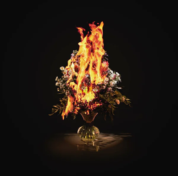 Vase of burning flowers