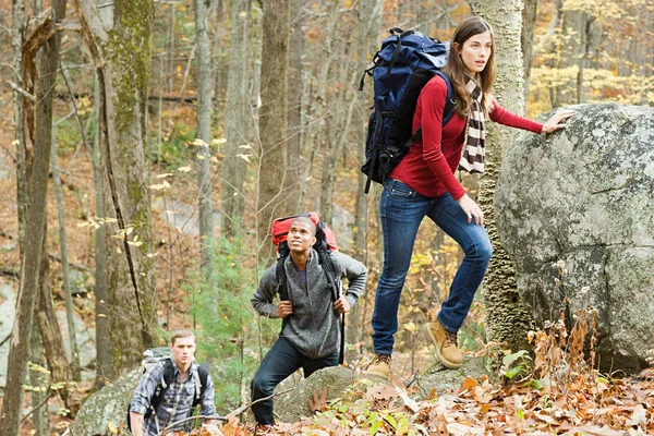 Young People Boulders Forest — Stock Photo, Image