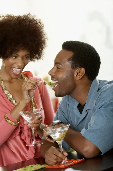 Woman Feeding Olives Man — Stock Photo, Image