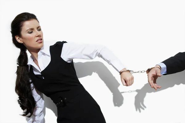 Woman Man Handcuffed Together — Stock Photo, Image