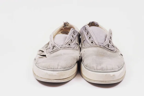 Worn Canvas Shoes White Background — Photo