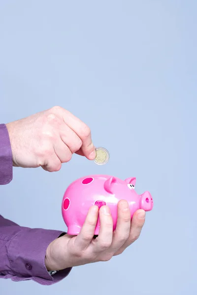 Hand Dropping Coin Piggy Box — Stock Photo, Image