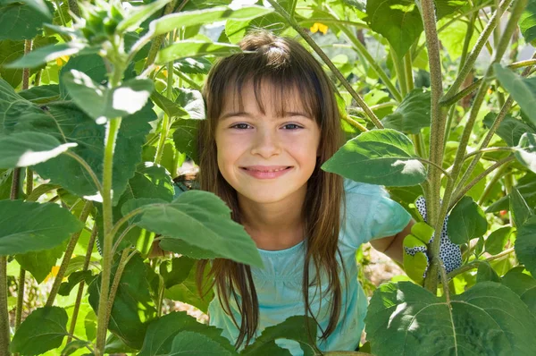 Meisje Planten Tuin — Stockfoto