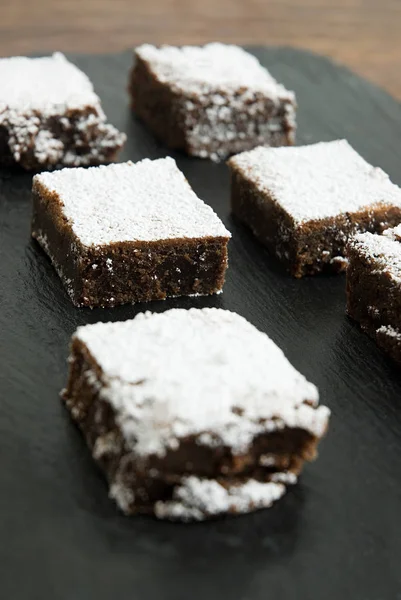 Chocolate Brownies Selective Focus Copy Space — Stock Photo, Image