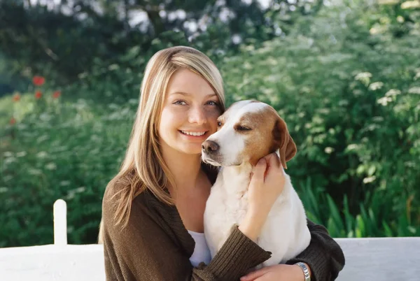 Young Woman Pet Dog — Stock Photo, Image