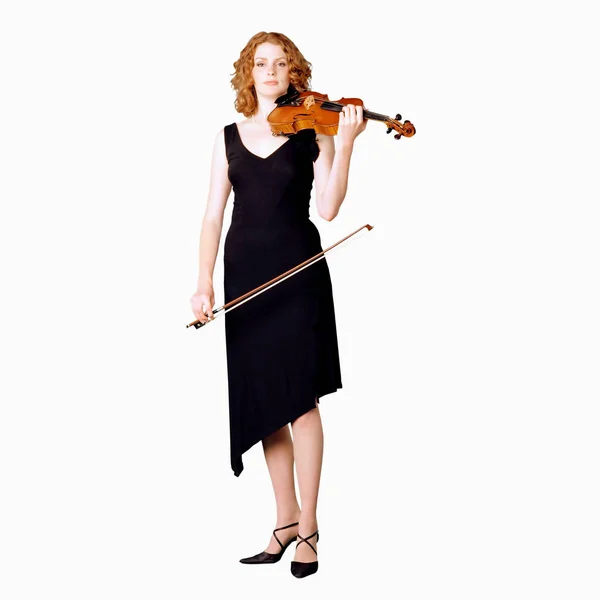 Női Hegedűművész Fehér Háttér Nézet — Stock Fotó