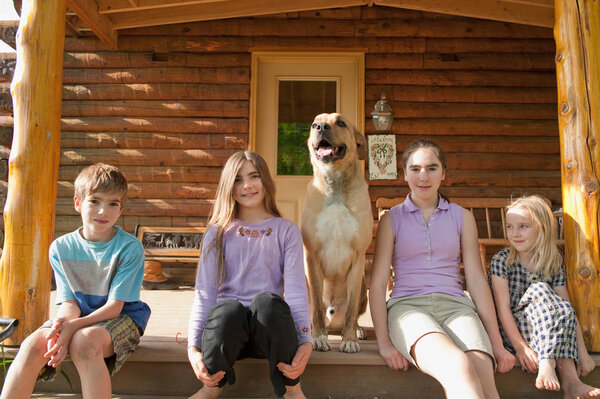 Children Dog Sitting Outdoor Royalty Free Stock Images