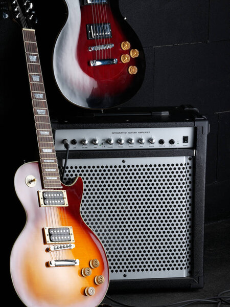 Electric guitars and amplifier selective focus