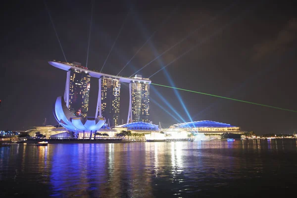 Night View Spotlights Marina Sands Bay Hotel Waterfront Singapore — Stock Photo, Image