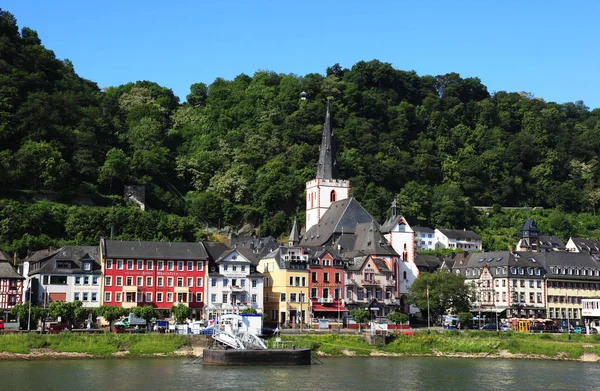 Gereja Dan Rumah Rumah Sisi Rhine — Stok Foto