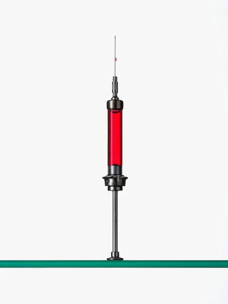 Injekční Stříkačka Obsahující Červenou Tekutinu — Stock fotografie