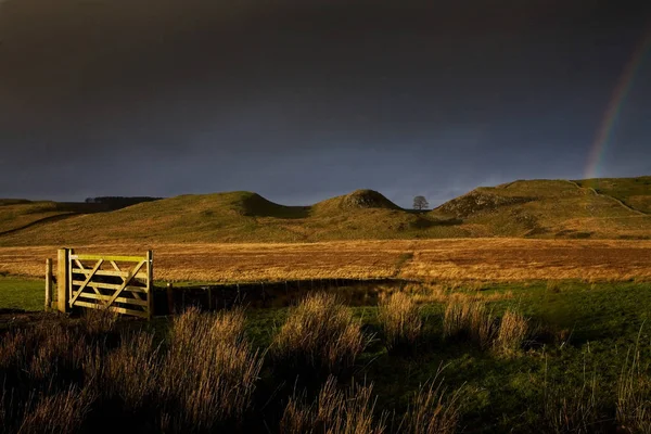 Rural Landscape Rainbow Northumberland England — Stock Photo, Image