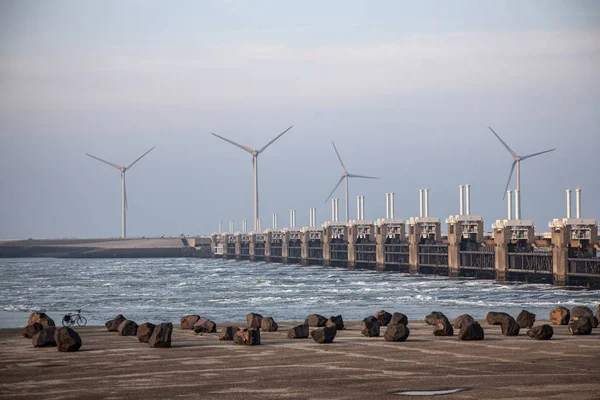 Hollanda Selden Korumak Için Tasarlanmış Rüzgar Türbinleri Doğu Scheldt Fırtınası — Stok fotoğraf