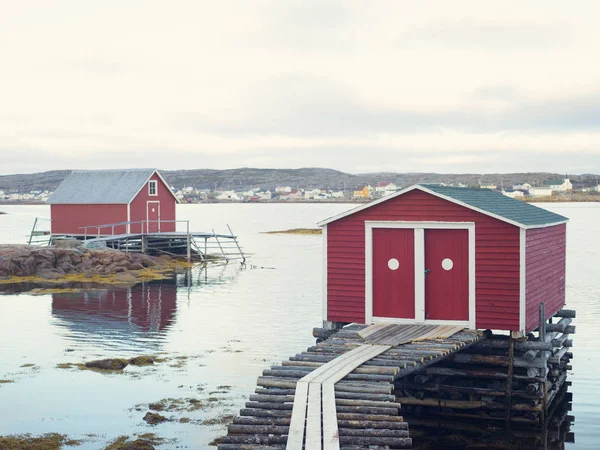 Cabanas Por Oceano Ilha Fogo Terra Nova Canadá — Fotografia de Stock