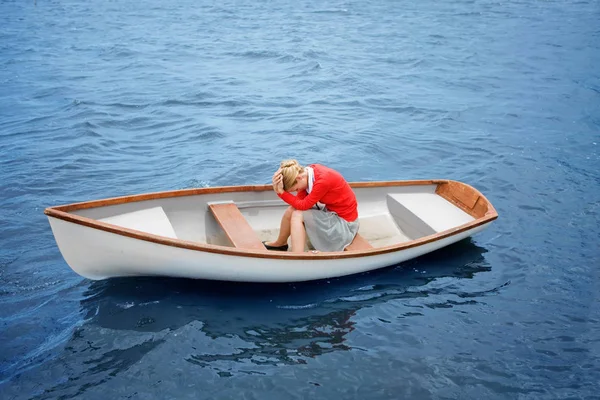 Desperate Woman Boat — Stock Photo, Image