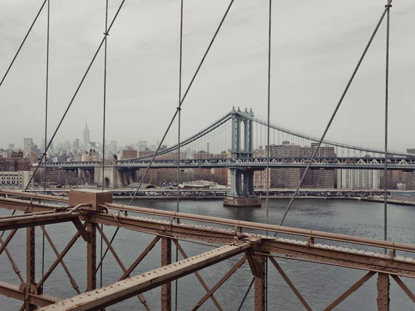 Γέφυρα Του Μανχάταν Από Γέφυρα Του Μπρούκλιν Νέα Υόρκη Usa — Φωτογραφία Αρχείου