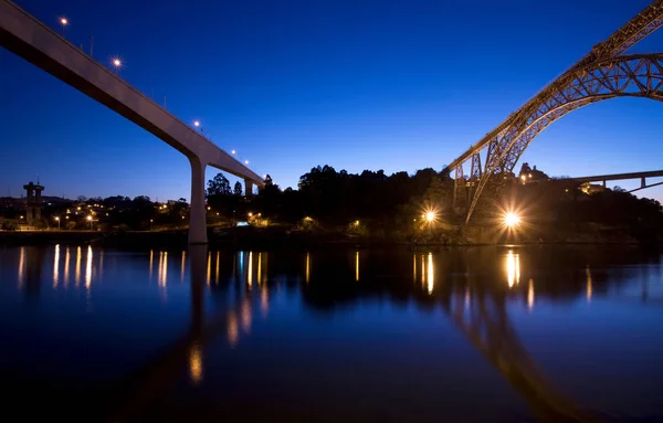 Two Railway Bridges Night — Stock Photo, Image