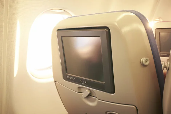 Ecrã Sensível Toque Encosto Cabeça Avião — Fotografia de Stock