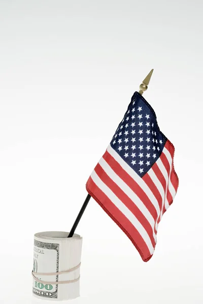 Amerikanische Flagge Und Banknoten — Stockfoto
