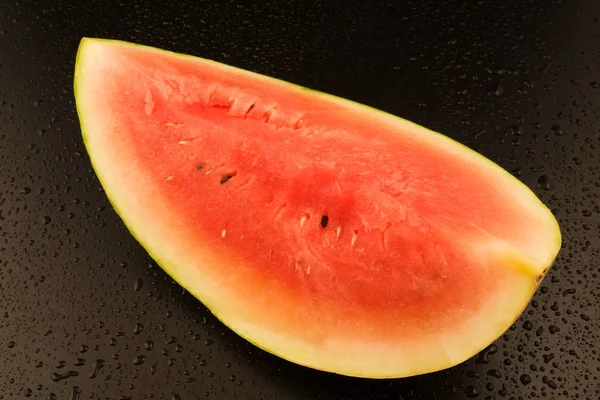 Watermeloen Plak Geïsoleerd Zwarte Achtergrond — Stockfoto