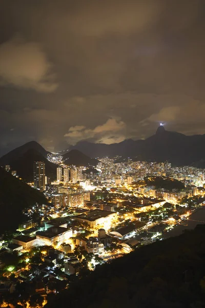 Vista Lejana Ciudad Cristo Redentor Noche Río Janeiro Brasil — Foto de Stock
