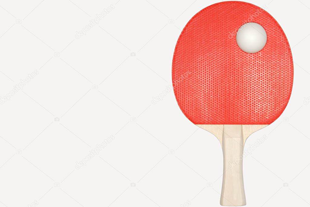 Table tennis bat and ball over white background 